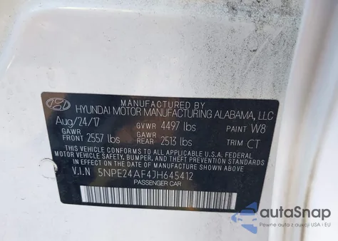 2018 Hyundai Sonata Se from USA, damaged, VIN 5NPE24AF4JH645412
